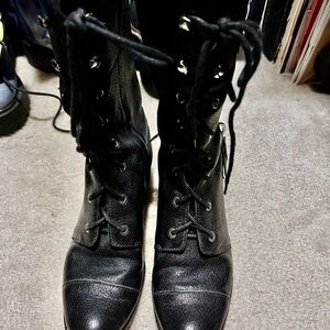 Michael Kors Black Combat Boots Lace-Up Design